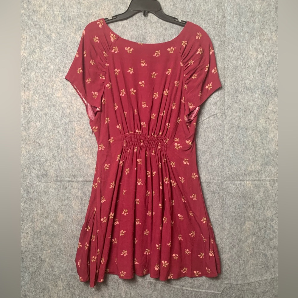 Free People Women Size Large Floral Boho Tie-Detail Mini Tea Dress Earth Red - Picture 9 of 11